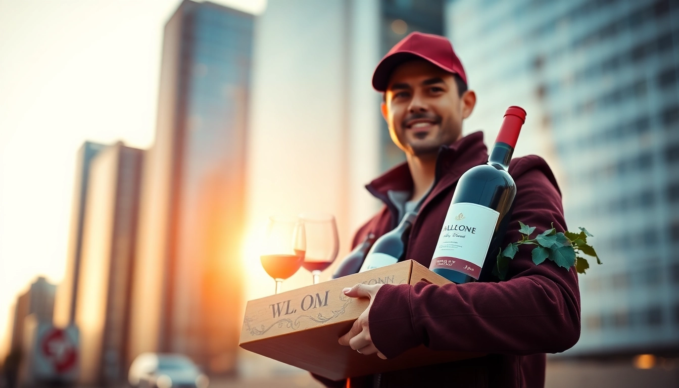 Order quality wine delivery Toronto with a professional service featuring a stylish delivery person.